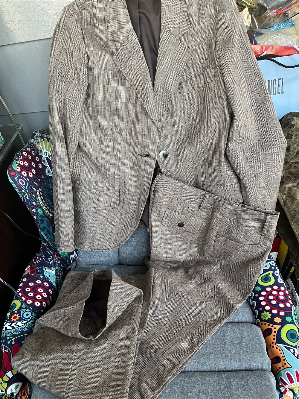 Women’s Brown Plaid Two-Piece Suit Jacket & Trousers